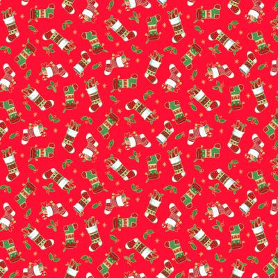 Tissu MAKOWER Christmas Stockings Rouge