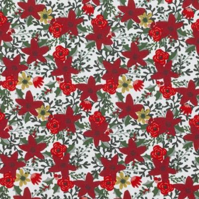 Tissu POPPY Noël Poinsettia Blanc