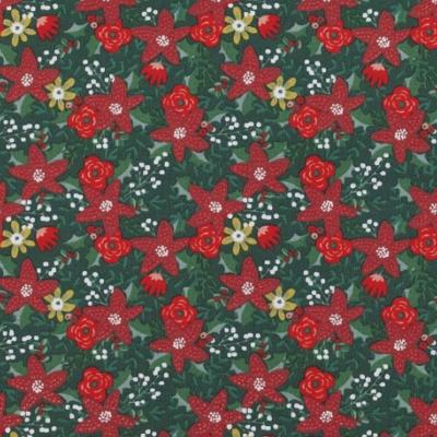 Tissu POPPY Noël Poinsettia vert