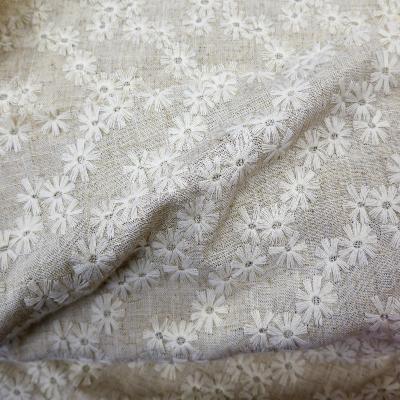 Tissu Lin brodé Fleurs