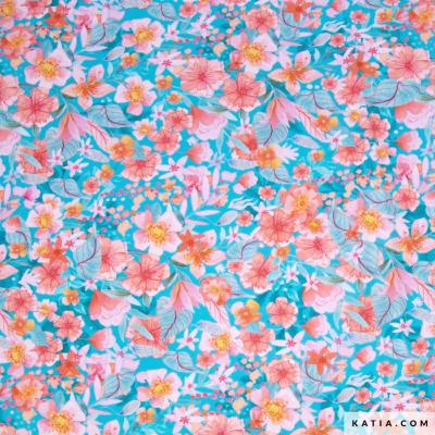 Tissu en popeline de coton a motif fleuri darwin flora KATIA