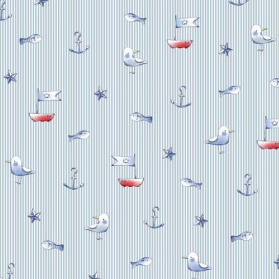 Tissu Popeline Poppy Maritime fond blanc