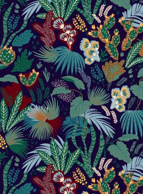 Tissu Coton Sergé Garden Nuit