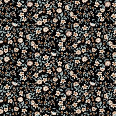 Tissu POPPY  Flowers Petites Fleurs Fond Noir