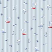 Tissu Popeline Poppy Maritime fond blanc