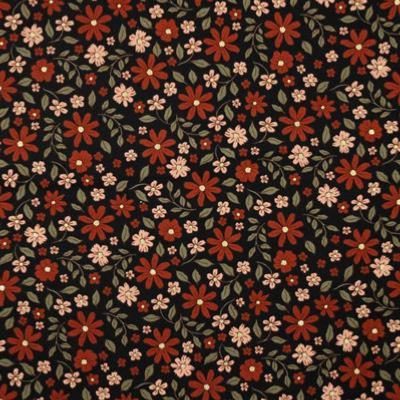 Tissu Velours côtelé Babycord Flowers noir