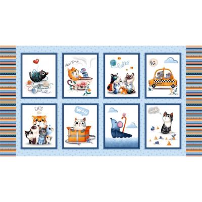 Tissu Mickael Miller Feline Friends Panneau CArrés