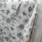 Tissu Lin et Viscose imprimé Fleurs Noires et Naturel