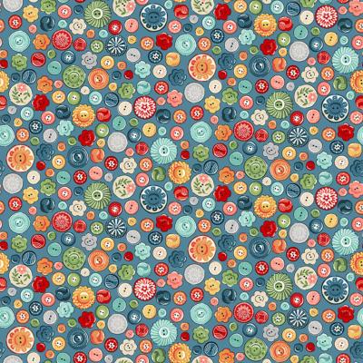 Tissu MAKOWER SEWING ROOM Boutons bleu