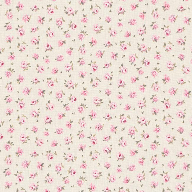Coupon De Tissu Petites Roses Sur Fond Beige - Référence TIS 119, Occasion