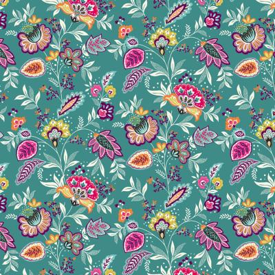 Tissu MAKOWER JEWEL FLORAL SARASA DUSTY TURQUOISE