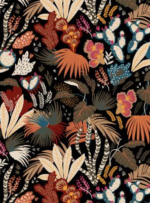 Tissu Coton Sergé Garden Noir