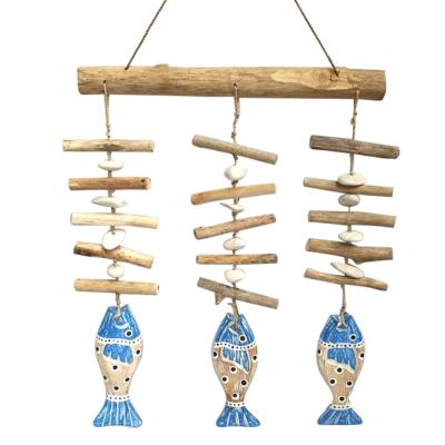 Suspension Poissons bleus et coquillages 