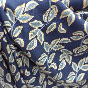 Tissu Lin et Viscose imprim Feuillages Bleus 