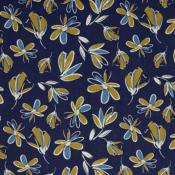 Tissu Lin et Viscose washed flowers fond bleu