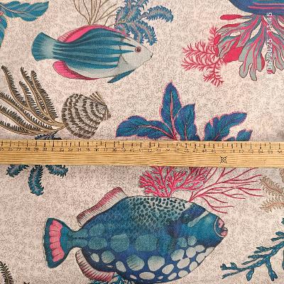 Toile enduite MONDE MARIN FOND PARCHEMIN