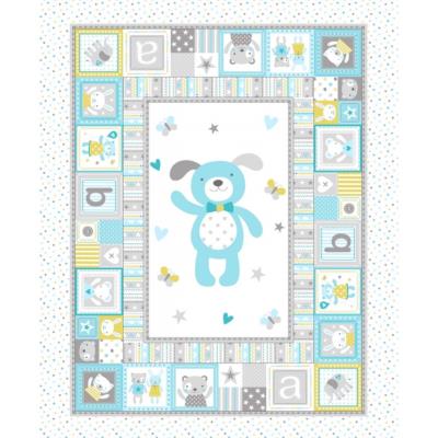 Tissu Mickael Miller Tiny Tots panneau doudou bleu