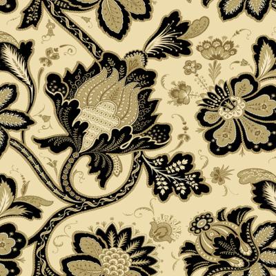 Tissu ANDOVER BELLE ROSE Fleurs Noir Fond Beige