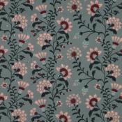 Tissu Coton CANVAS Fleurs fond Gris bleu