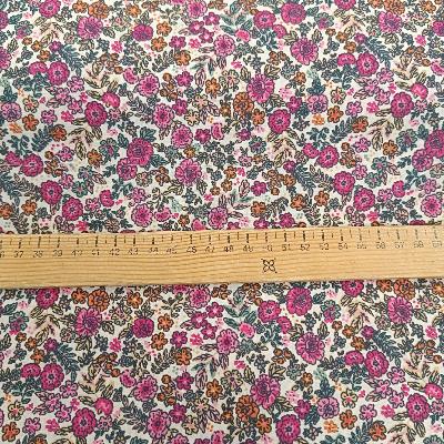 Coton fleurs roses et vertes
