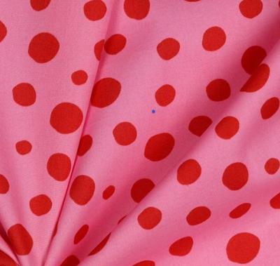 Tissu  Popeline Coton Oekotex rose pois rouges