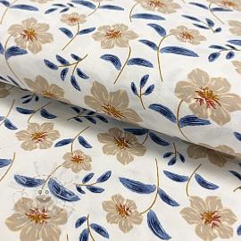 Tissu POPPY Jersey Modal Lily Flowers Blanc