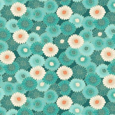 Tissu MAKOWER HIKARI 2521 T Chrysanthenum Turquoise
