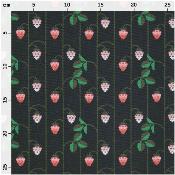 Tissu Coton CANVAS Fraises Fond Bleu