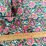 Coton fleurs roses et vertes