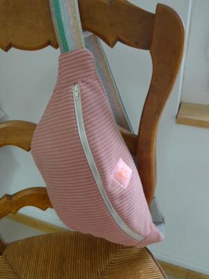 Sac Banane Velours côtelé rose