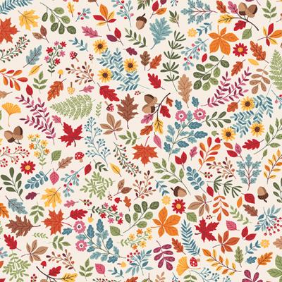 Tissu Makower Autumn day Feuilles fond blanc