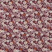 Tissu Velours ctel Babycord Flowers Fond prune