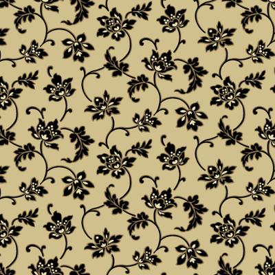 Tissu ANDOVER BELLE ROSE Feuilles Noires Fond Beige