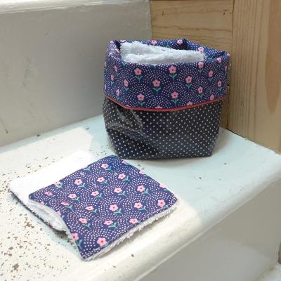 Pochon et Lingettes BAmbou Fleurettes Roses