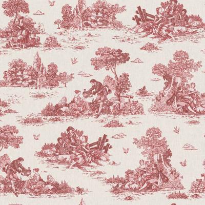 Tissu Half panama Premium Toile de Jouy ROSE FONCE