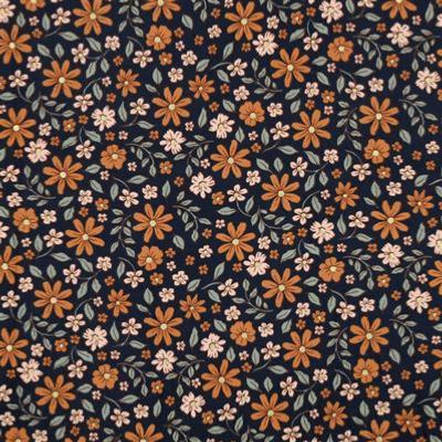 Tissu Velours côtelé Babycord Flowers bleu