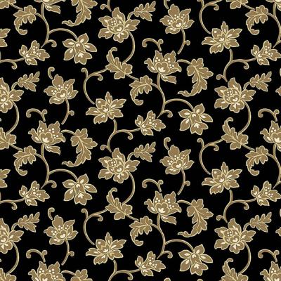 Tissu ANDOVER BELLE ROSE Feuilles Fond Noir