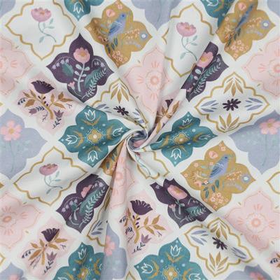 Tissu coton popeline digitale birds and flowers