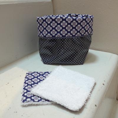 Kit à coudre Pochon et Lingettes-Fleurs Marine
