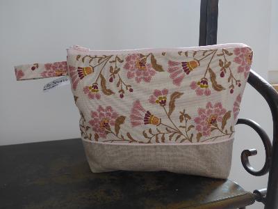 Trousse Maquillage  "Fleurs Roses et Lin"